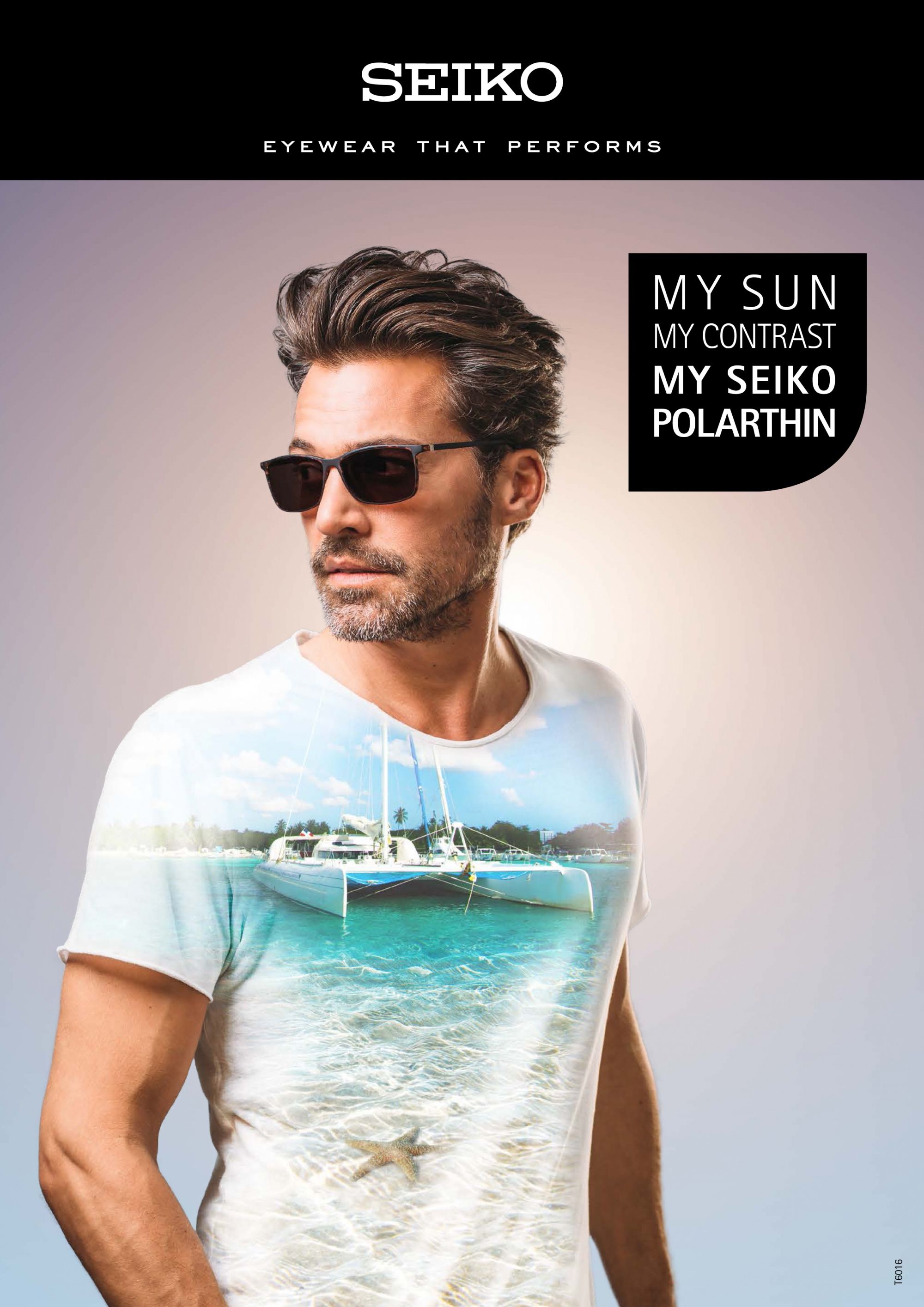 Titelseite des SEIKO-Polarthin-Salesfolders mit Model und Sonnenbrille